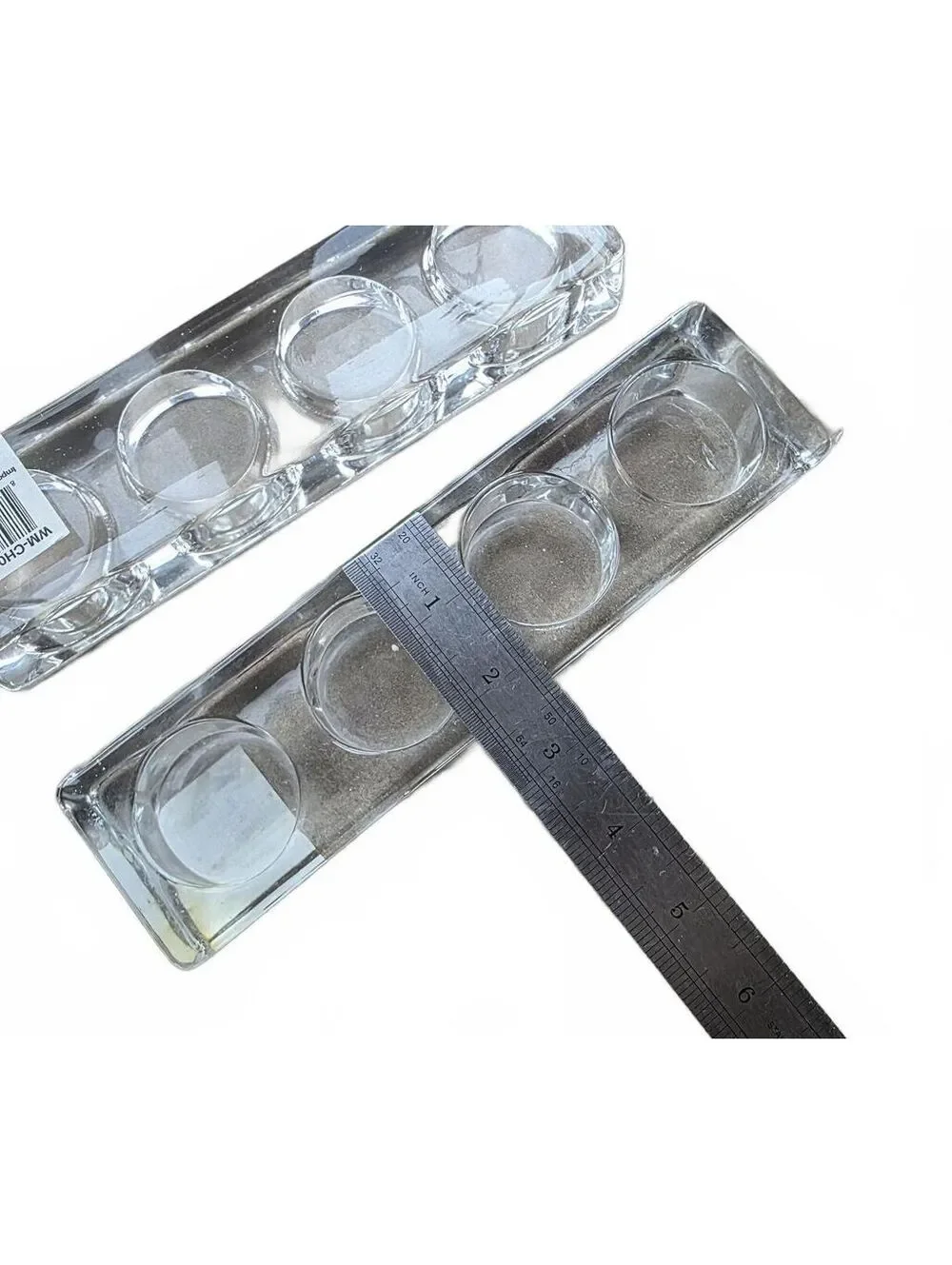 Set of 2 Heavy Clear Glass Block Tealight Candle Holders Modern Centerpiece Tray